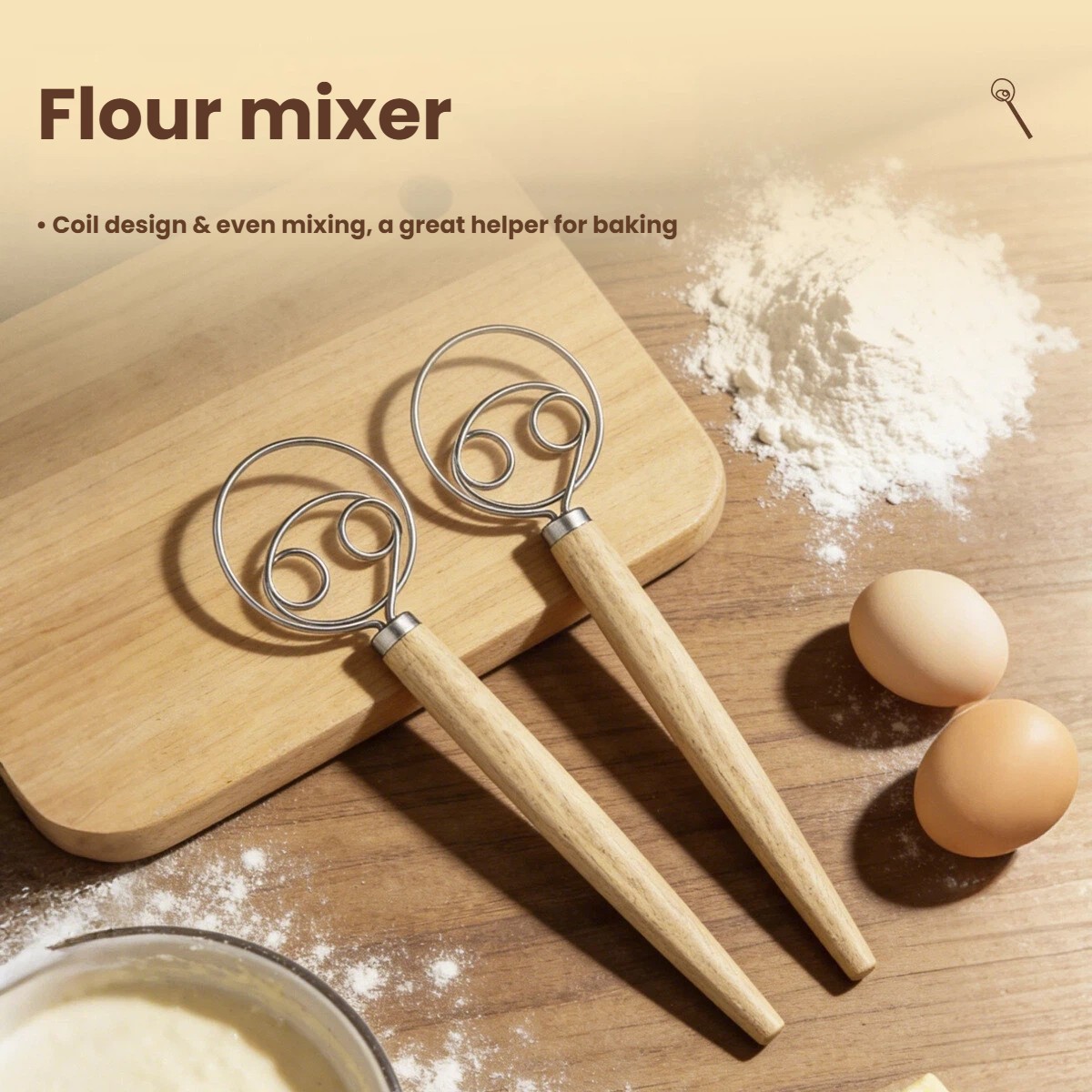 Danish Pancake Pan - Teigbesen mit Großem Holzgriff, Dänischer Besen,